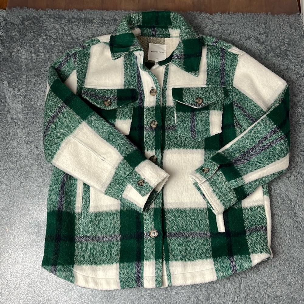AVEC LES FILLES GREEN PLAID SHIRT JACKET